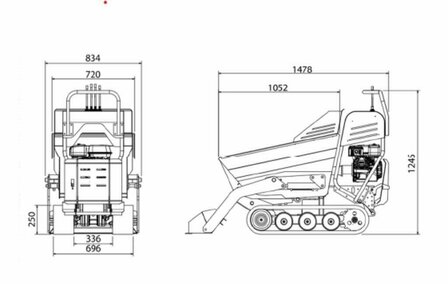 Rupsdumper STRAMA H500E Honda motor met laadschep